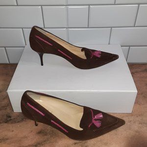 Cole Haan Suede Tassel Slip On Pump Heels - Brown and Pink - Women's Size 8